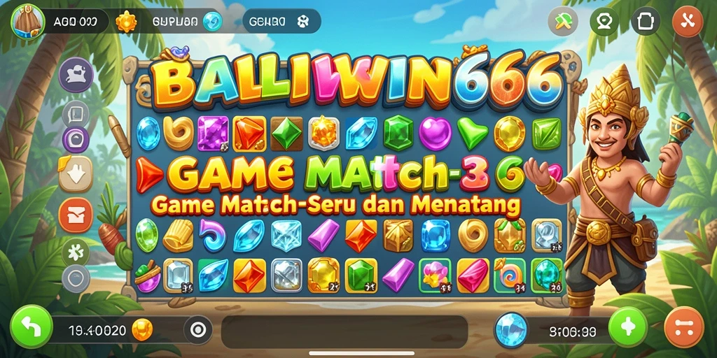 Tampilan permainan BALIWIN66 dengan grafis Match-3 yang cerah.