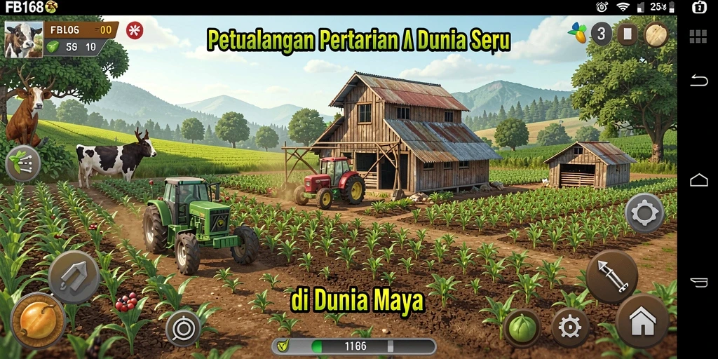 Gameplay FB168 dengan pertanian yang kaya dan beragam.