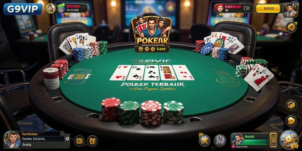 Tangkapan layar G9VIP menampilkan aksi permainan poker yang seru.
