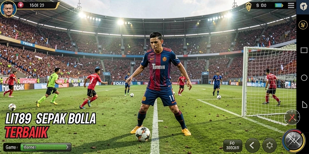 Screenshot LI789 menampilkan aksi permainan sepak bola yang intens dan seru.