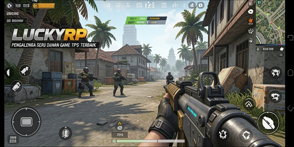 Tangkapan layar utama LUCKYRP menampilkan aksi seru dalam gameplay TPS.