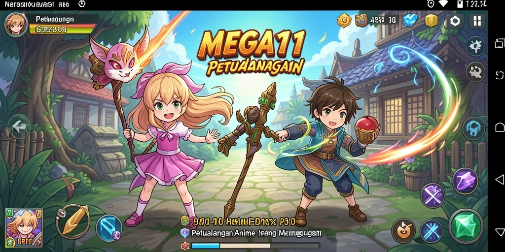Tangkapan layar gameplay MEGA111 menampilkan aksi karakter Anime yang seru.