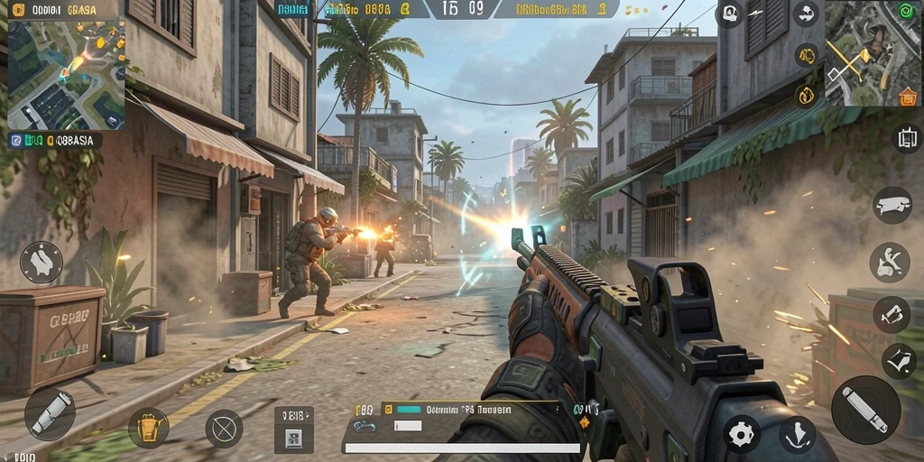 Tangkapan layar gameplay QQ88ASIA menunjukkan aksi tembak-menembak mendebarkan.