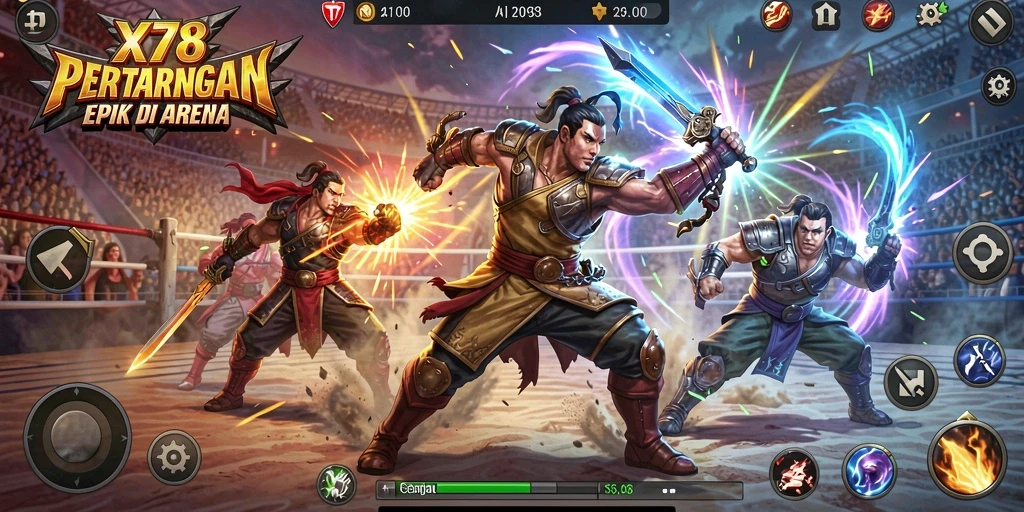 Tampilan pertarungan seru X78 di arena penuh aksi.