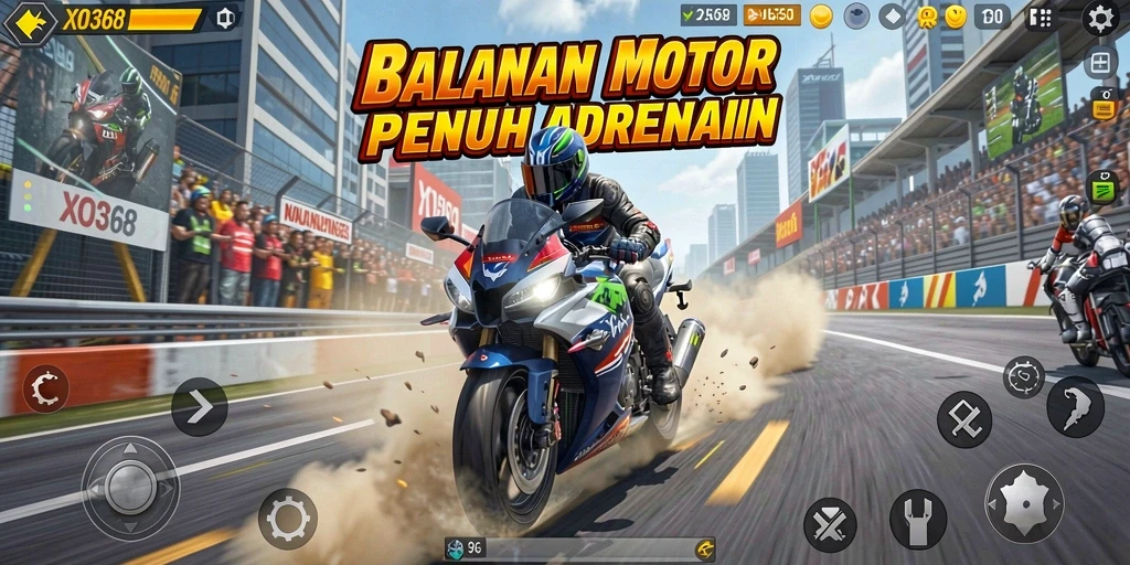 Tampilan gameplay balapan motor yang intens dan mendebarkan.